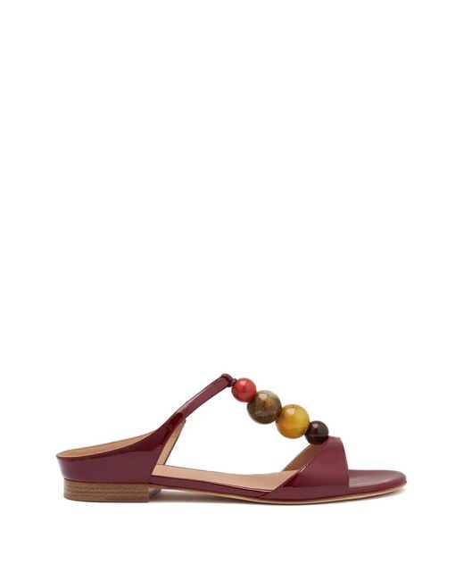 Malone Souliers Brown Lena Bead-Embellished Patent-Leather Sandals