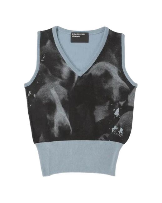 Enfants Riches Deprimes Gray Graphic-Print V-Neck Sweater
