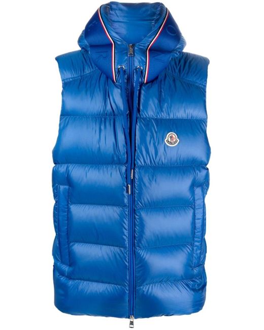 Moncler Blue Quilted Hooded Down Gilet for men