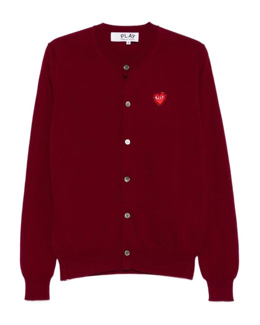 COMME DES GARÇONS PLAY Red Heart-Emblem Rhinestone-Embellishment Cardigan