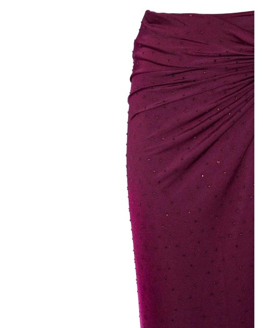 ANDAMANE Purple Zohra Crystal Draped Knot Maxi Skirt