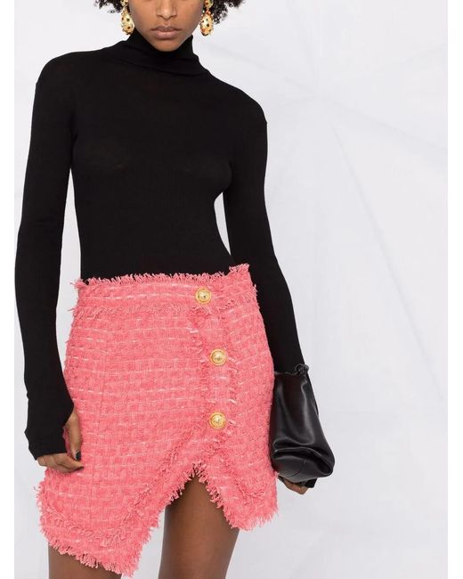 Balmain Pink Textured-Tweed Mini Skirt
