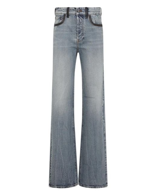 デニム・ジーパン Miu Miu Jeans with leather inserts Miu Miu Leather-Trimmed Jeans in Blue | Lyst UK