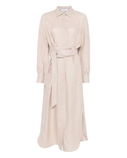 Manuel Ritz Natural Maxi-Hemdkleid Aus Leinen