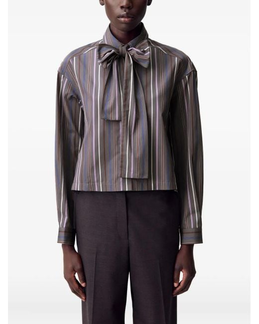 Claudie Pierlot Gray Striped Bow-Tie Shirt