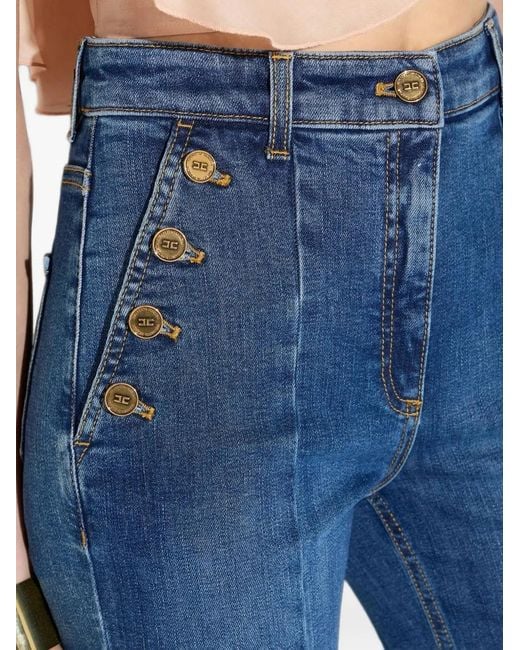Elisabetta Franchi Blue Palazzo Jeans With Row Of Buttons