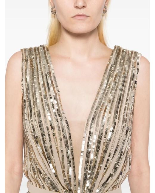 Saiid Kobeisy Natural Sequin Long Dress