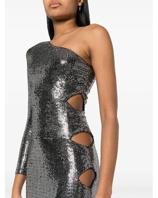 Nissa Black One-Shoulder Sequinned Midi Dress