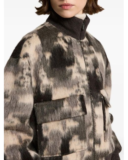 Peserico Green Camouflage-Pattern Zip-Front Jacket