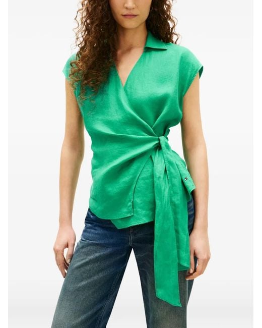 Tommy Hilfiger Green Wrap-Design Blouse