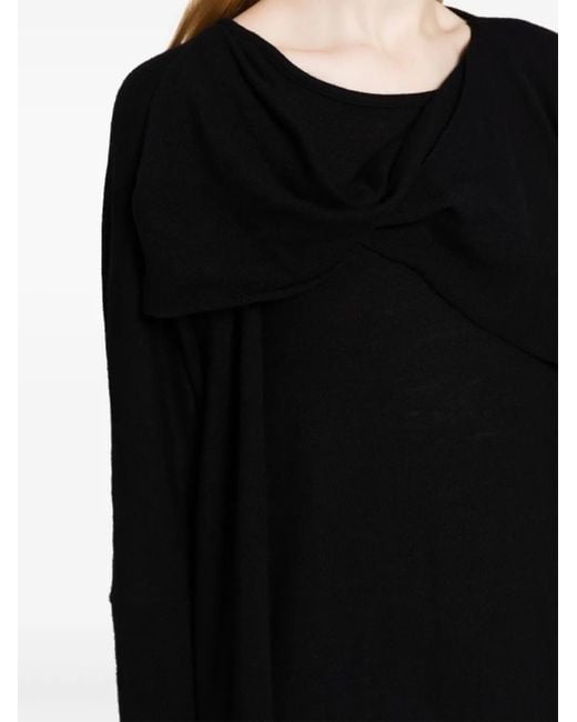 Yohji Yamamoto Black Twist-Detail Wool Midi Dress