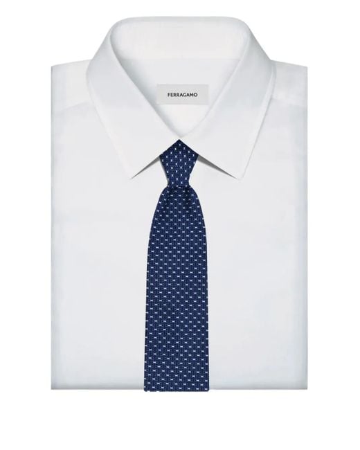 Ferragamo Blue Jacquard Gancini Tie for men