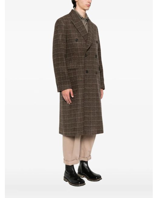 Our Legacy Brown Checked Double-Breasted Coat for men
