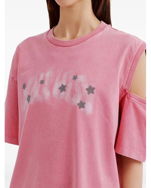 Mini Cream Pink Cut-Out Star-Embellished T-Shirt