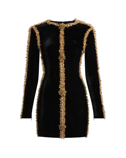 Balmain Black Velvet Dress With Embroidered Trim