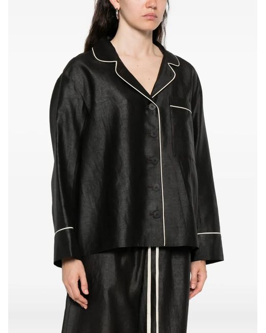 SOH Black Piped-Detail Buttoned Shirt
