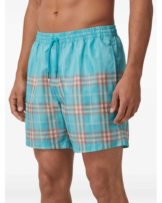 Burberry Blue Short De Bain À Carreaux for men