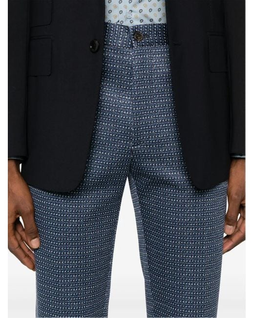 Etro Blue Pattern-Jacquard Trousers for men