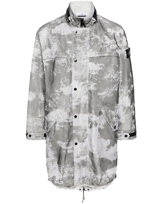 Stone Island Gray Compass-Badge Mesh-Overlay Parka for men