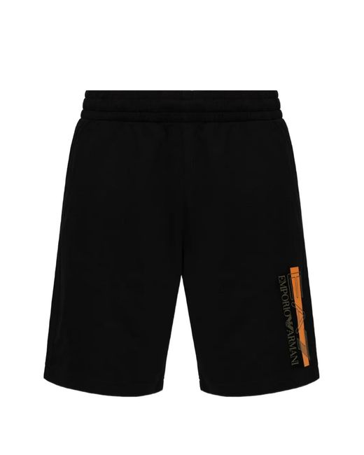 EA7 Black Logo-Print Shorts for men