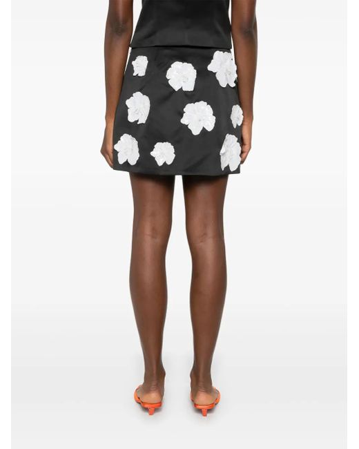 ROTATE BIRGER CHRISTENSEN Black Skirt With Floral Motif Appliqués