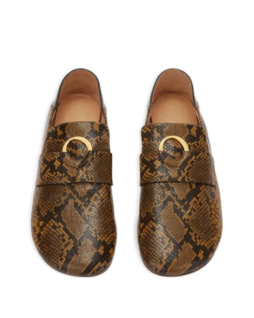 Odissi Brown Kali Python-Print Leather Loafers