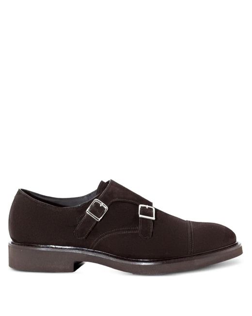 Doucal's Brown Double-Buckle Suede Monk Shoes for men