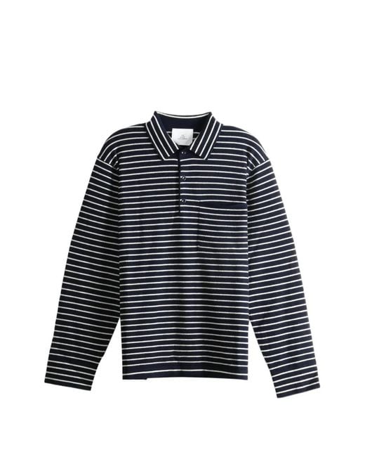 The Elder Statesman Blue Superlight Striped Long-Sleeve Polo Shirt for men