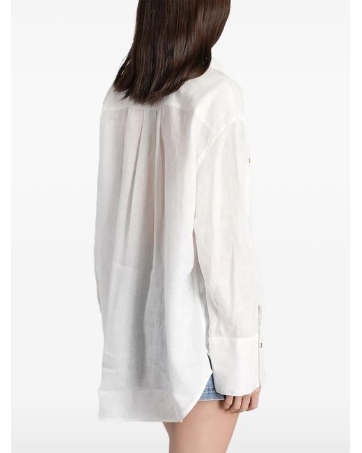 Alice + Olivia White Finely Pocket-Detail Button-Up Shirt