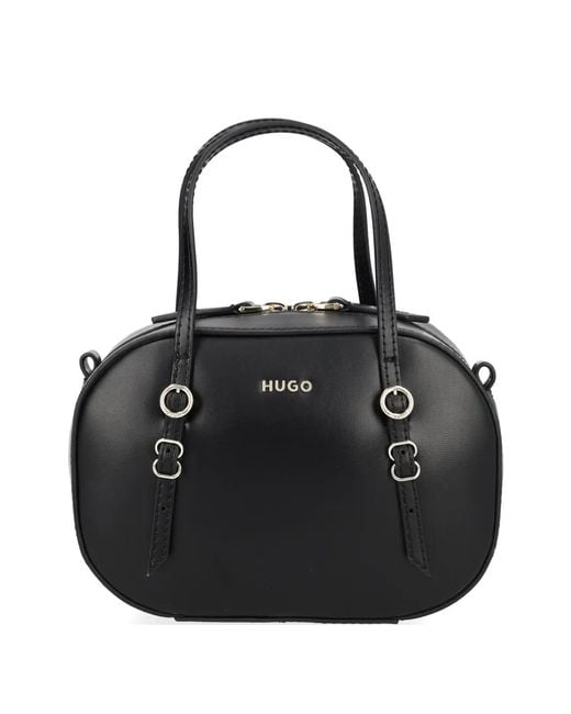 HUGO Black Buckle-Detail Logo-Detail Tote Bag