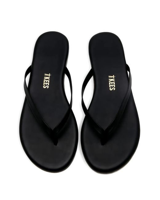TKEES Black Lily Leather Thong-Strap Sandals