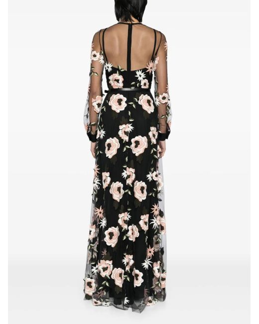 Elie Saab フローラル チュールドレス Black