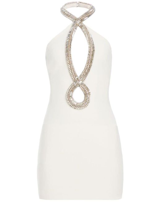 retroféte White Wynn Crystal Embellishments Mini Dress