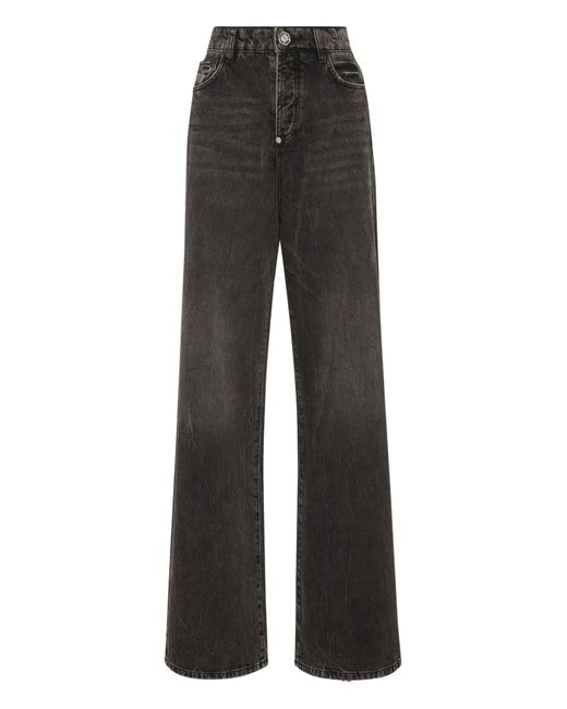 Philipp Plein Black Logo-Embroidered Jeans