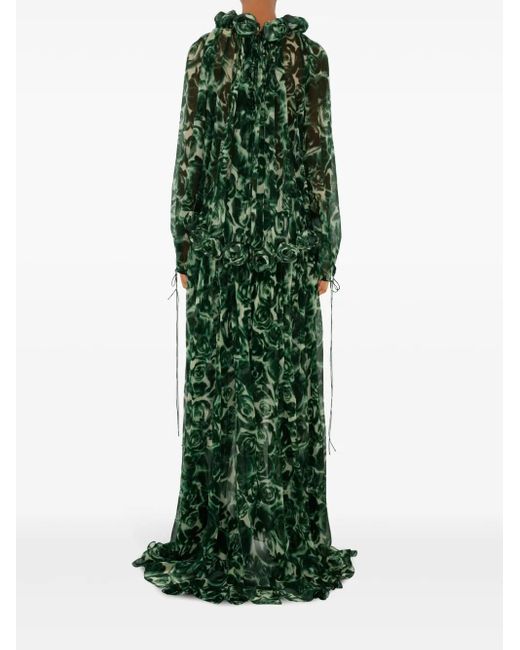 Burberry Green Rose Silk Maxi Dress