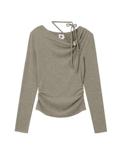 B+ AB Natural Beaded Ruched Top