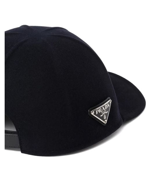 Prada Black Triangle-Logo Felt Baseball Cap for men
