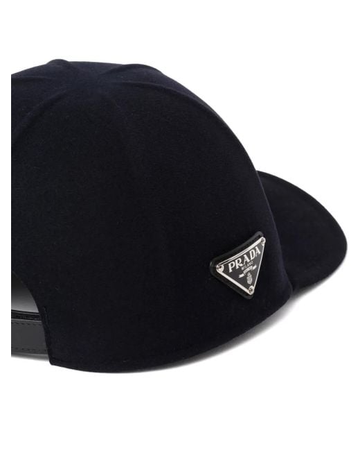 Prada Black Triangle-Logo Felt Baseball Cap for men