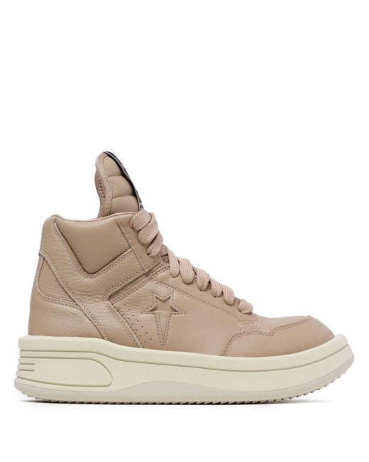 Rick Owens Natural Panelled Leather Hi-top Sneakers for men