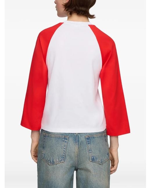 Ganni Red Graphic-Print Raglan-Sleeve T-Shirt