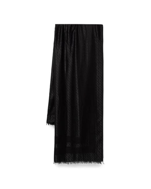ARMANI EXCHANGE Black Monogram Frayed-Edge Scarf