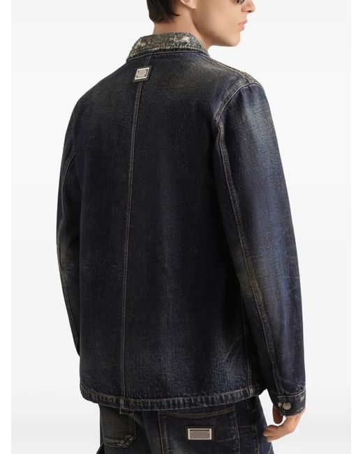 Dolce & Gabbana Black Pocket Distressed-Effect Denim Jacket for men