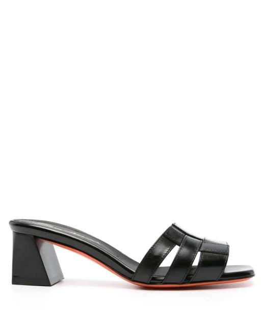 Santoni Black Open-Toe Leather Sandals