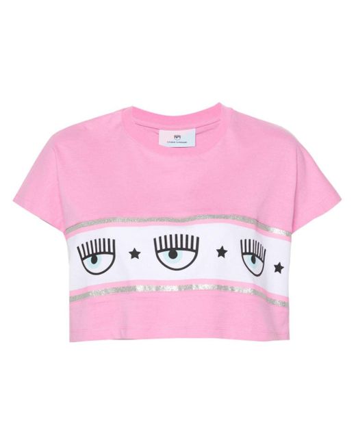 T-shirt Logomania à coupe crop Chiara Ferragni en coloris Pink