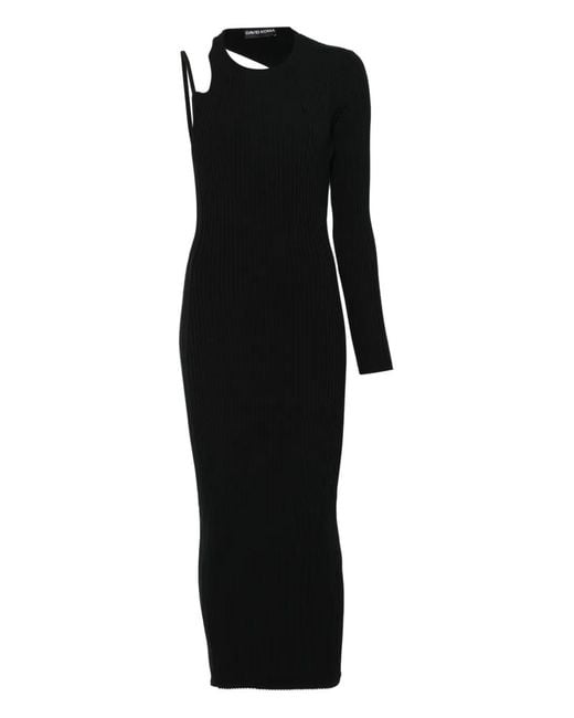 David Koma Black Cut-Out Midi Dress