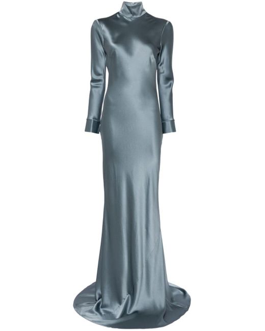 Michelle Mason Blue Langärmeliges Abendkleid aus Seide