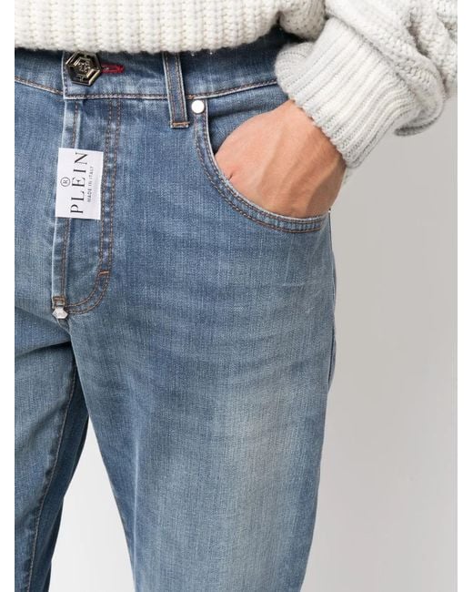 Philipp Plein Blue Logo-Patch Skinny Jeans for men