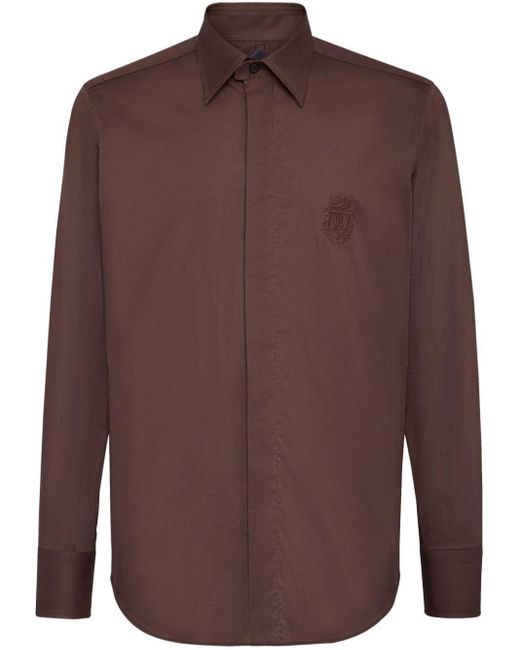 Billionaire Brown Logo-embroidered Stretch-cotton Shirt for men