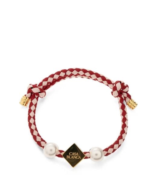 Casablanca Pink Pearl-Embellished Braided Bracelet