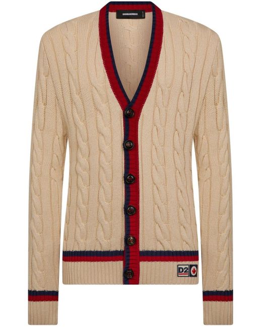 DSquared² Natural Logo-patch Cable-knit Cardigan for men